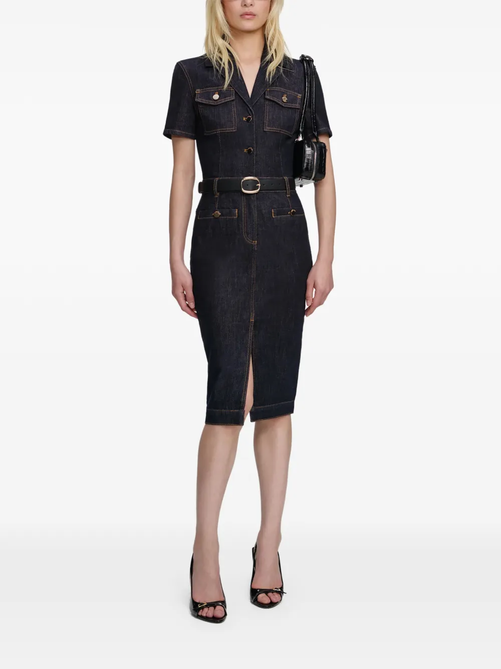 Self-Portrait denim-shirt midi dress - Blu