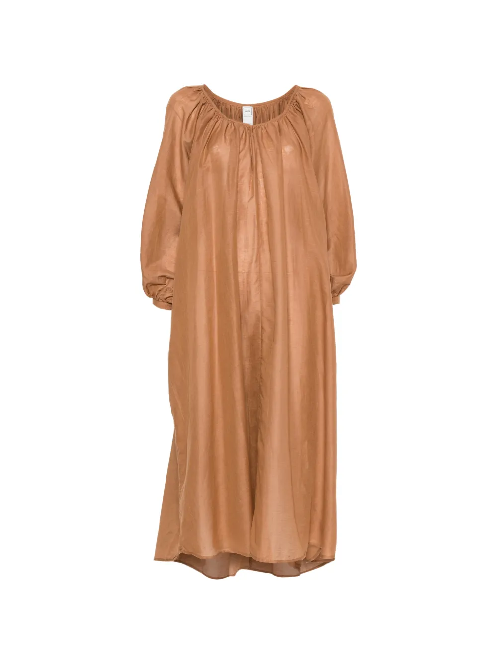 120% Lino gathered maxi dress - Marrone