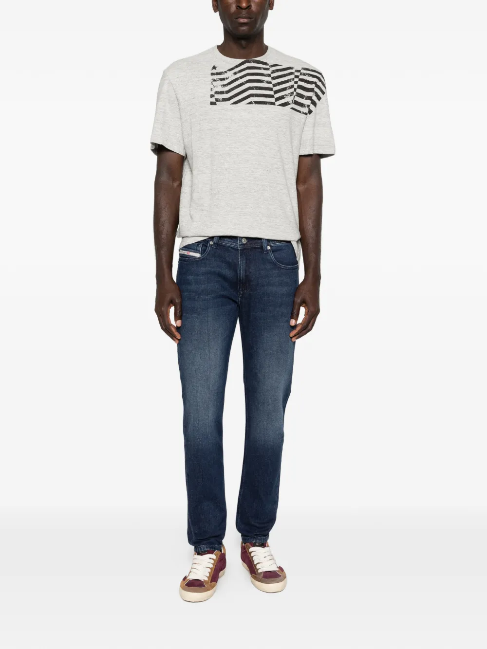 Golden Goose T-shirt in grijze melange jersey met vlagprint Grijs