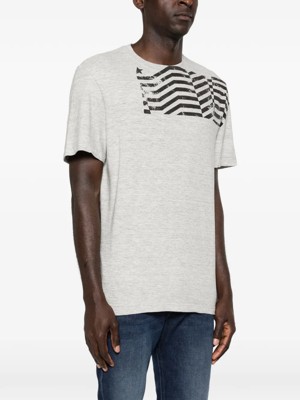 Golden Goose T-shirt in grijze melange jersey met vlagprint Grijs