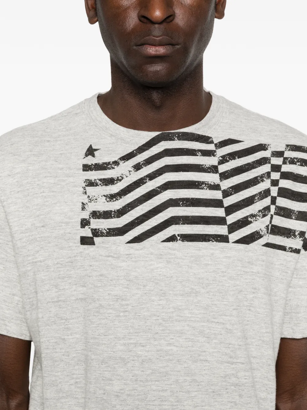 Golden Goose T-shirt in grijze melange jersey met vlagprint Grijs