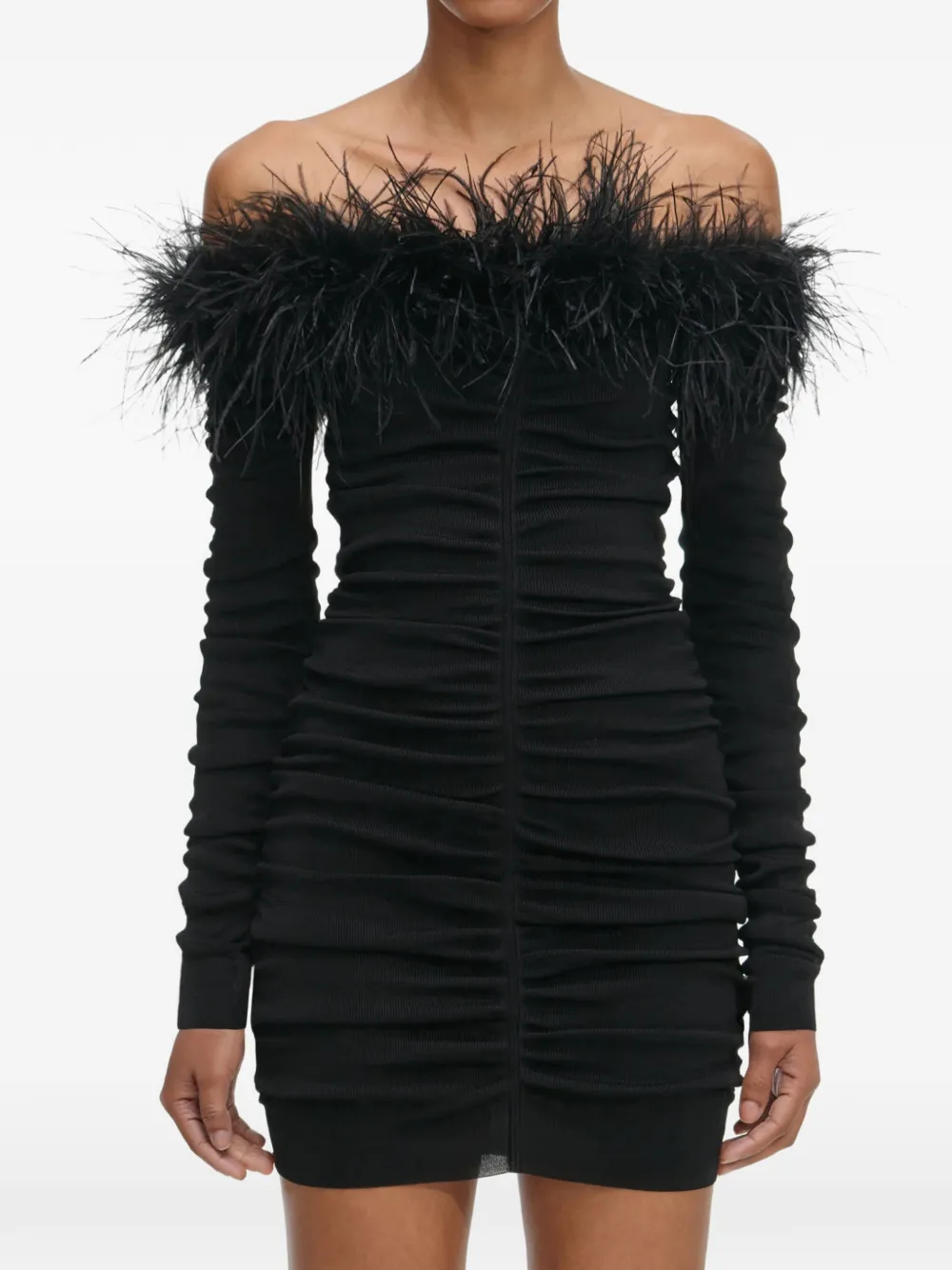 Self-portrait Feather-emebllishment Mini Dress In Black