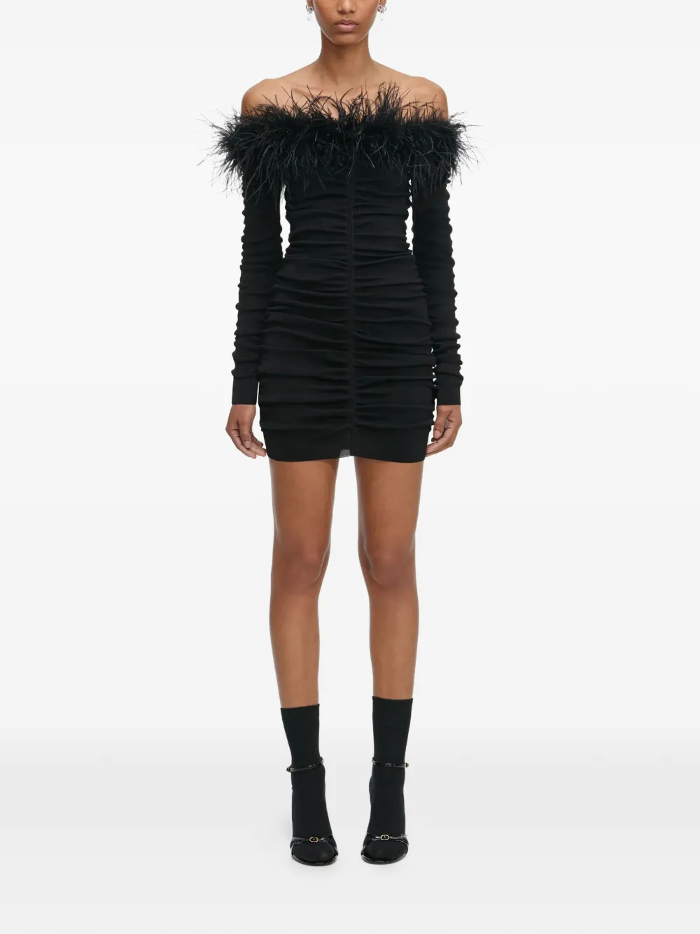 Self-portrait Feather-emebllishment Mini Dress In Black