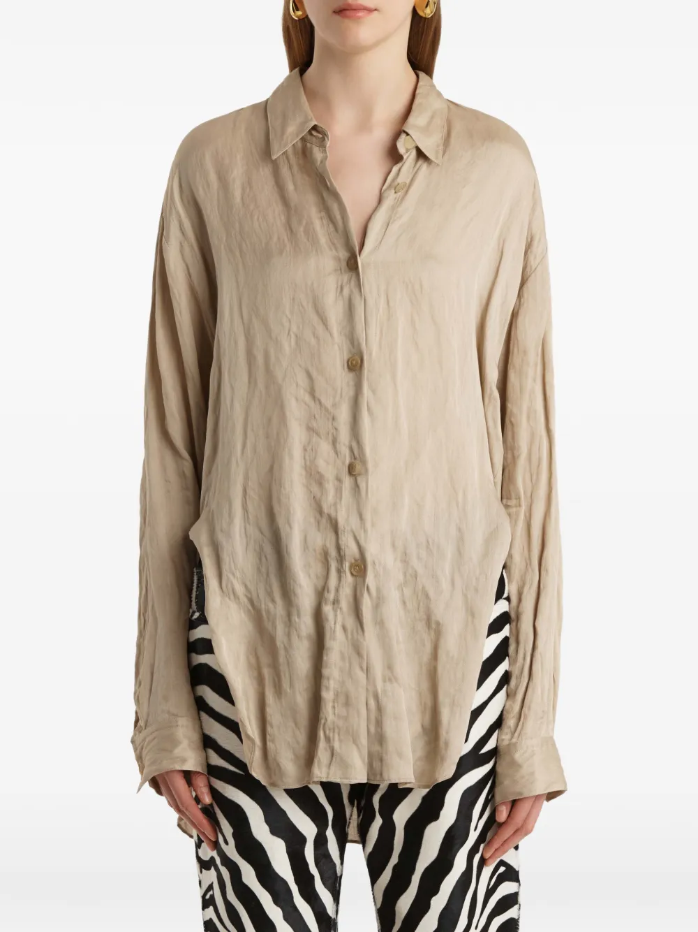 KHAITE Goya Button-down Shirt in Neutrals, view 4