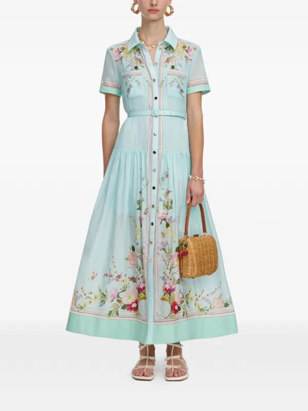 self portrait green floral dress Green Cotton Flower Midi Dress self-portrait-US