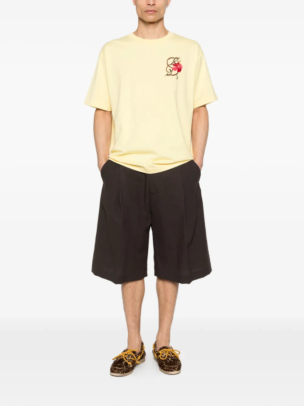Drôle De Monsieur D Hibiscus Brodée T-shirt Geel