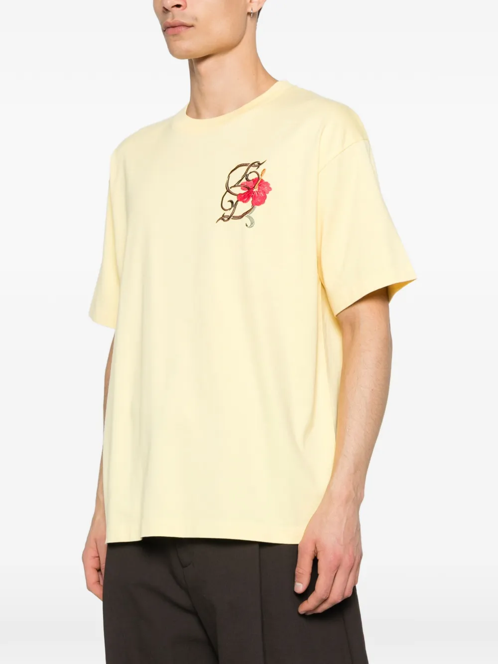 Drôle De Monsieur D Hibiscus Brodée T-shirt Geel