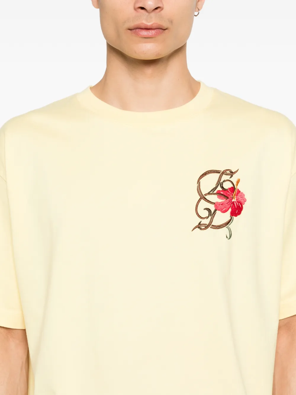Drôle De Monsieur D Hibiscus Brodée T-shirt Geel