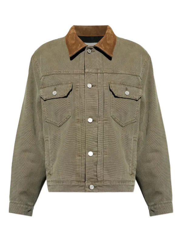 Frame Chest-pockets Collared Jacket in Green