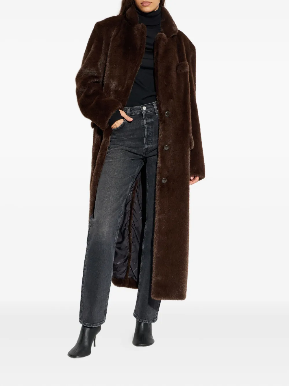 Stand Studio Emmie Buttoned Flap-pocket Coat In Brown