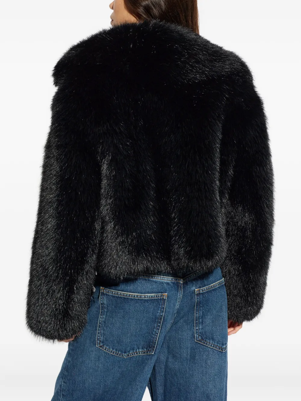 Stand Studio Samara Fox Effect Faux Fur Jacket In Black