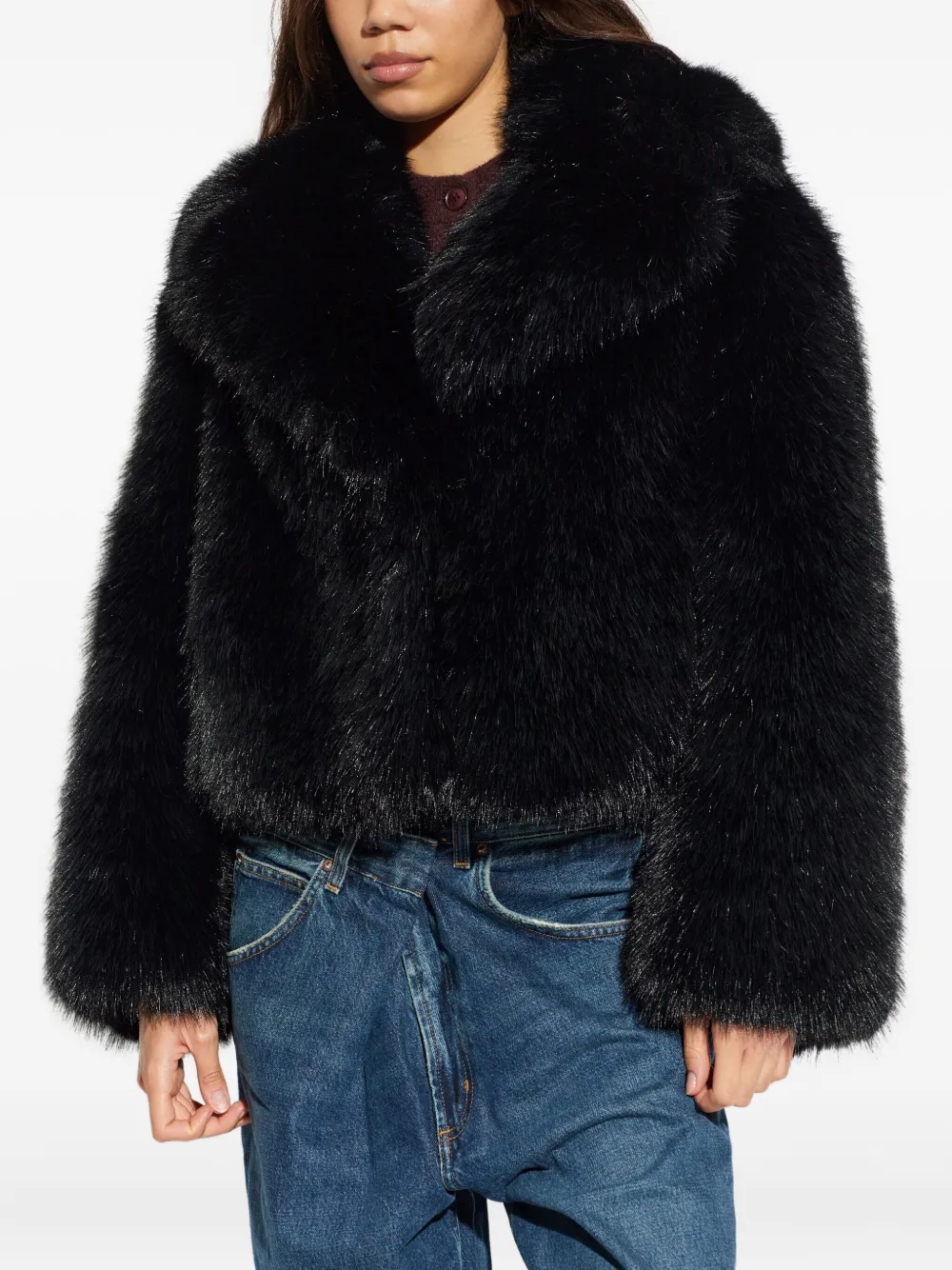 Stand Studio Samara Fox Effect Faux Fur Jacket In Black