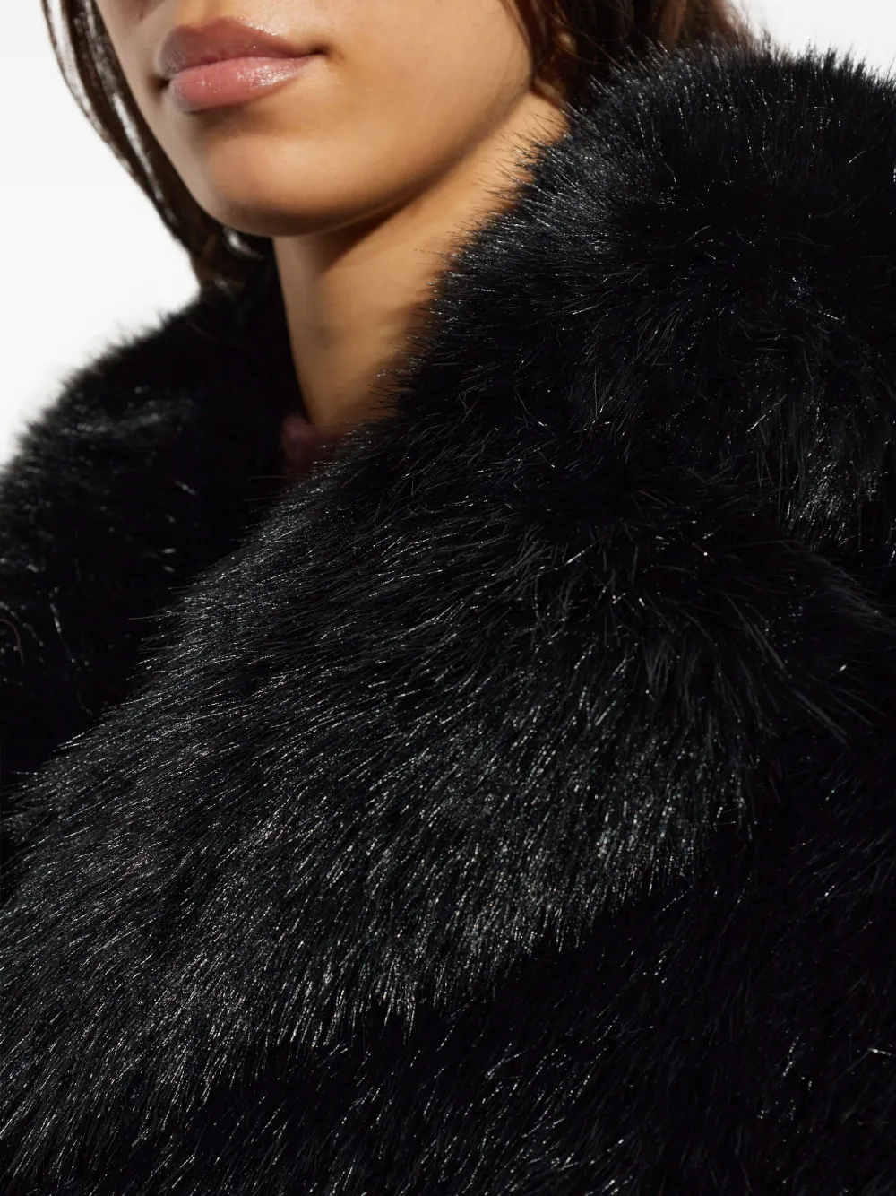Stand Studio Samara Fox Effect Faux Fur Jacket In Black