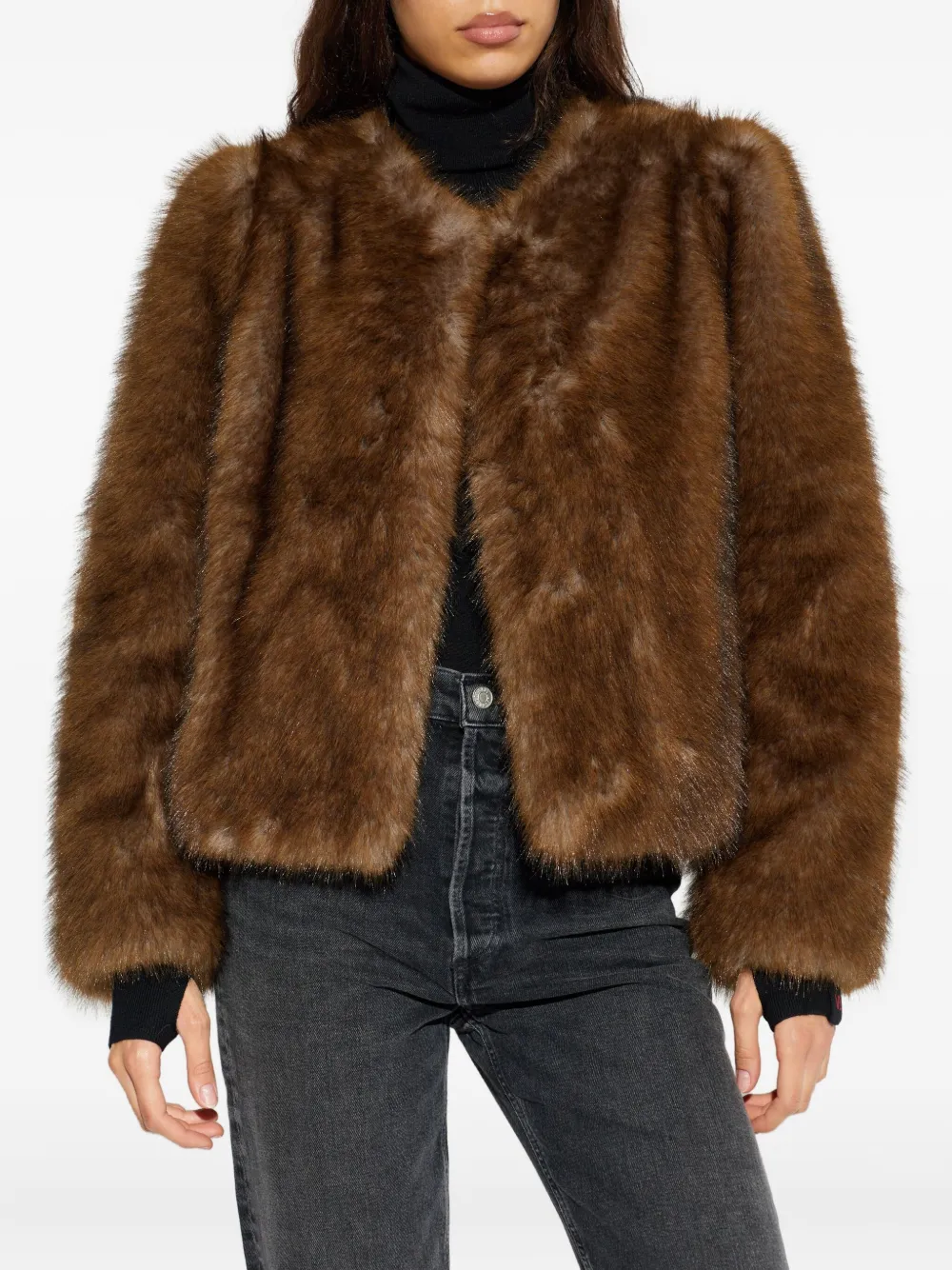 Stand Studio Faux-fur Jacket In Brown
