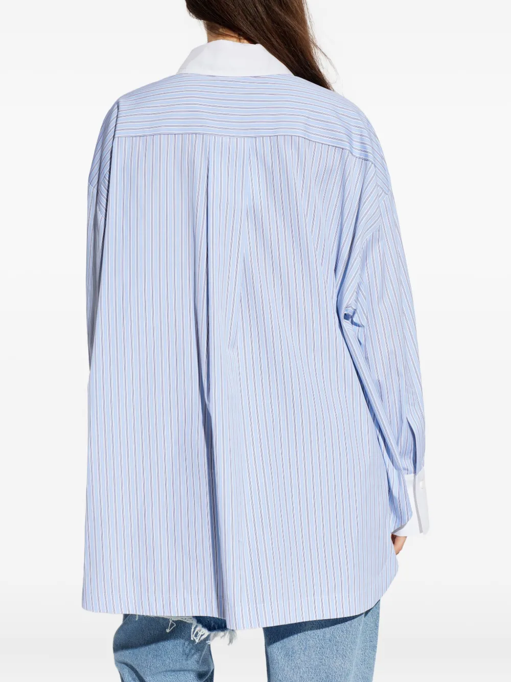 Attico Striped Embroidered Shirt In Blue