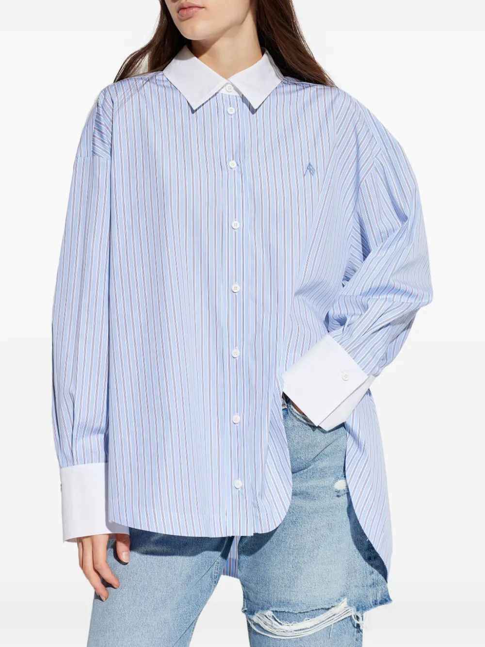 Attico Striped Embroidered Shirt In Blue