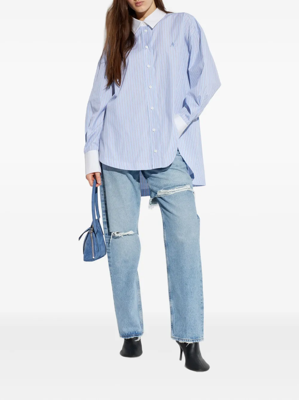 The Attico striped embroidered shirt - Blauw