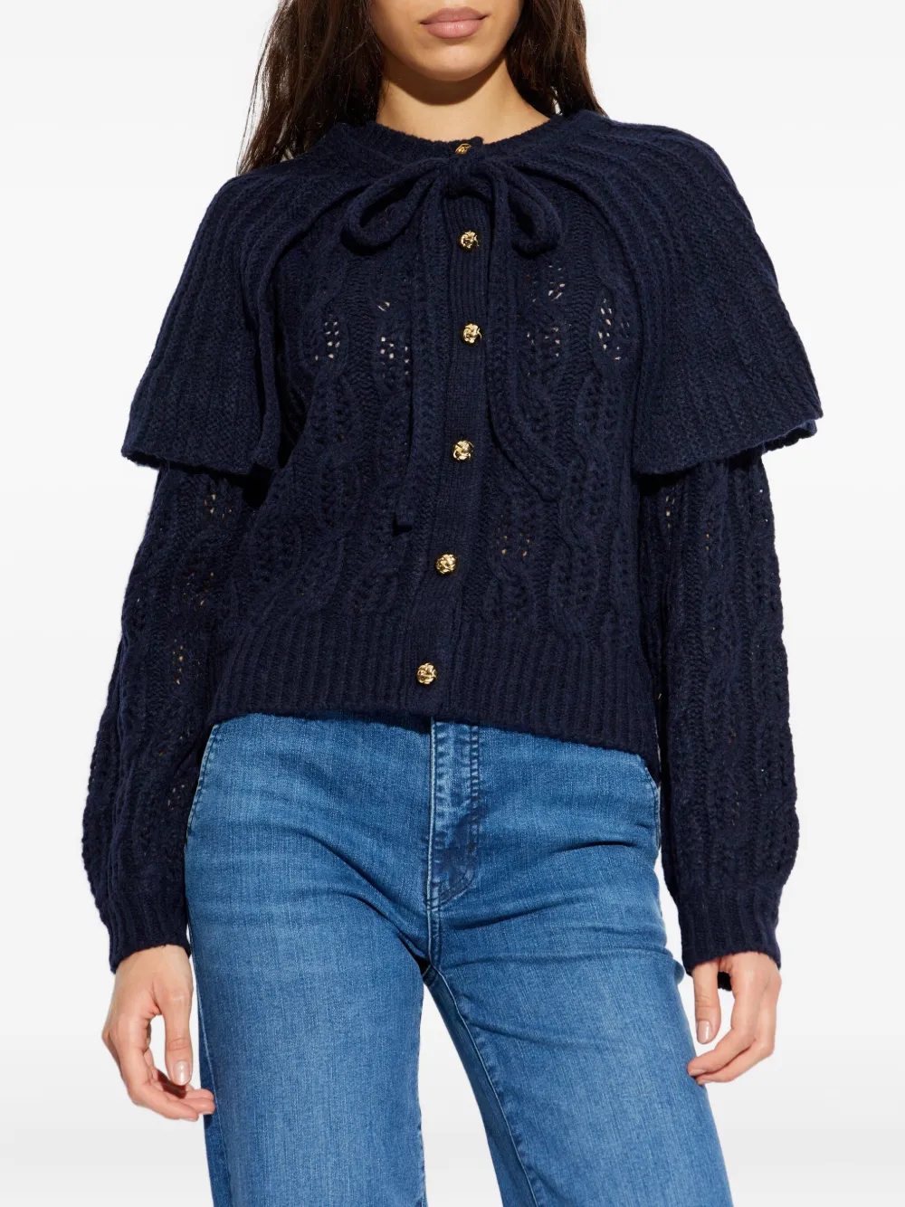 Frame The Cape Cable-knit Cardigan In Blue