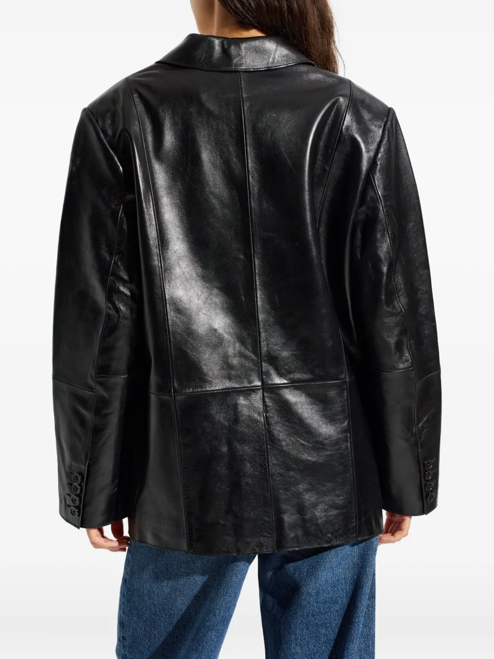 Stand Studio Double-breasted Leather Coat In Black