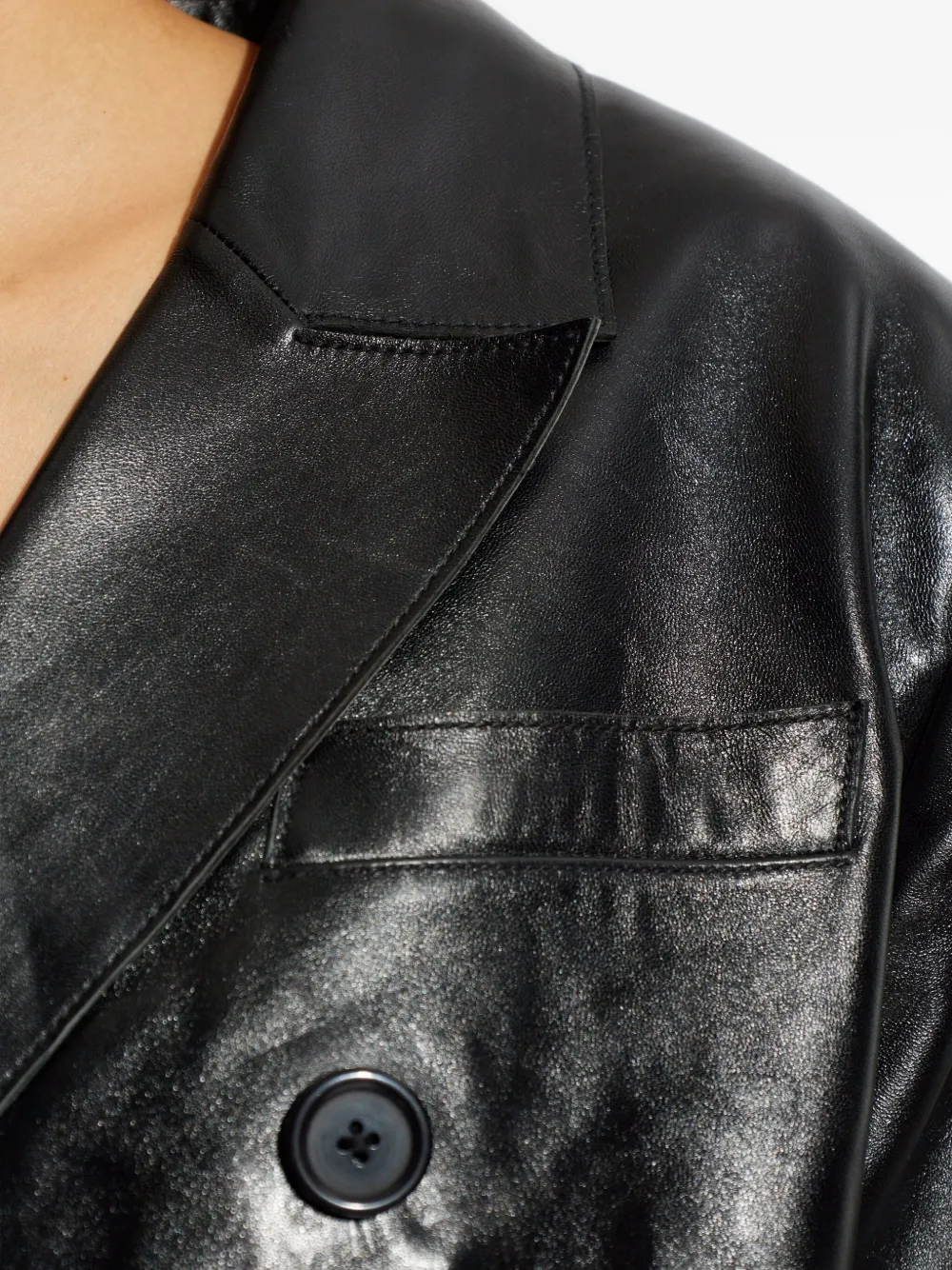Stand Studio Double-breasted Leather Coat In Black
