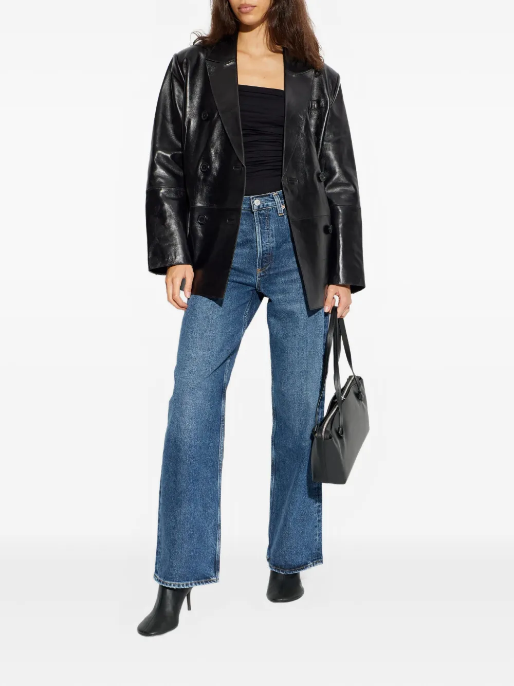 STAND STUDIO double-breasted leather coat - Zwart