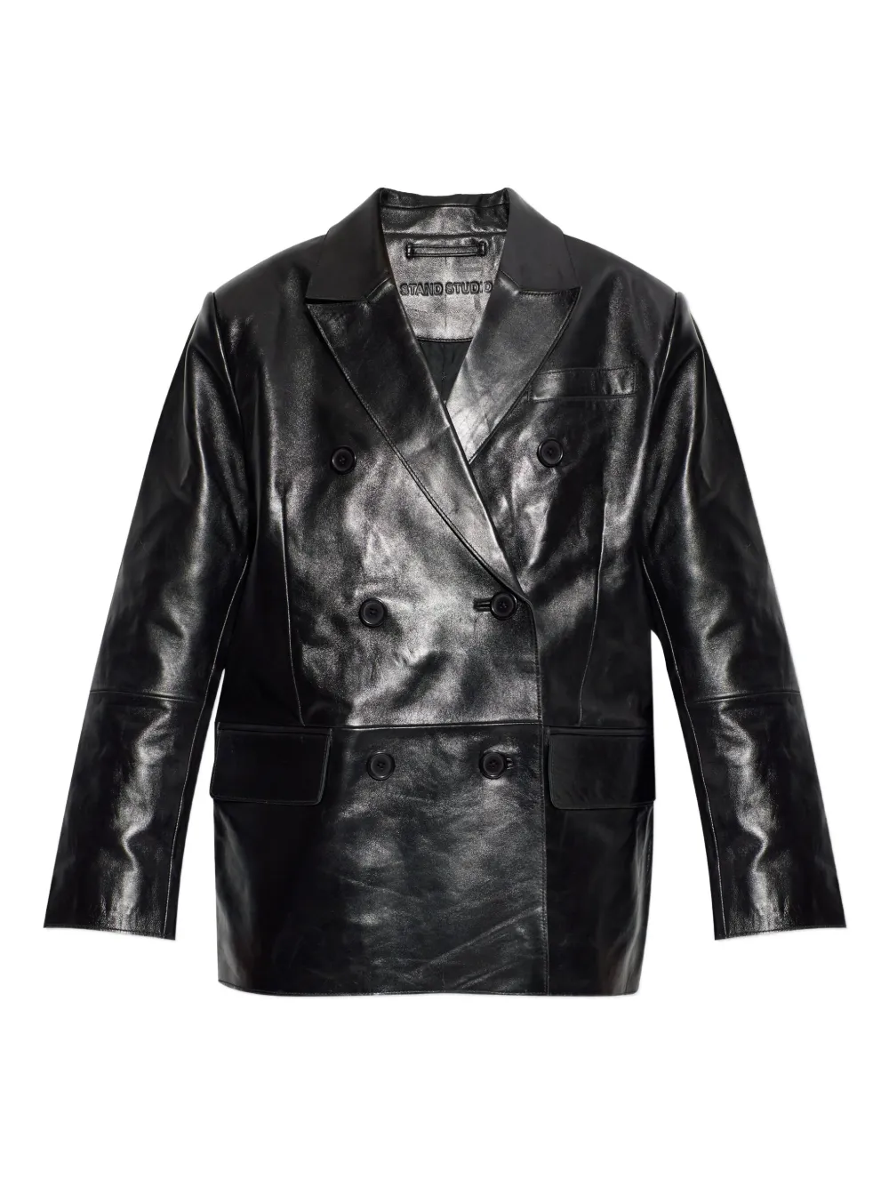 STAND STUDIO double-breasted leather coat - ブラック STAND STUDIO double-breasted leather coat - ブラック