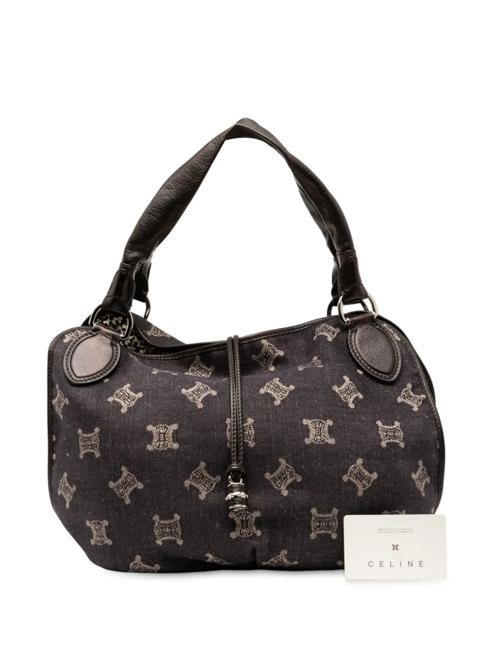 Pre-owned Celine 2008 Macadam Denim Bittersweet Hobo Bag In Brown