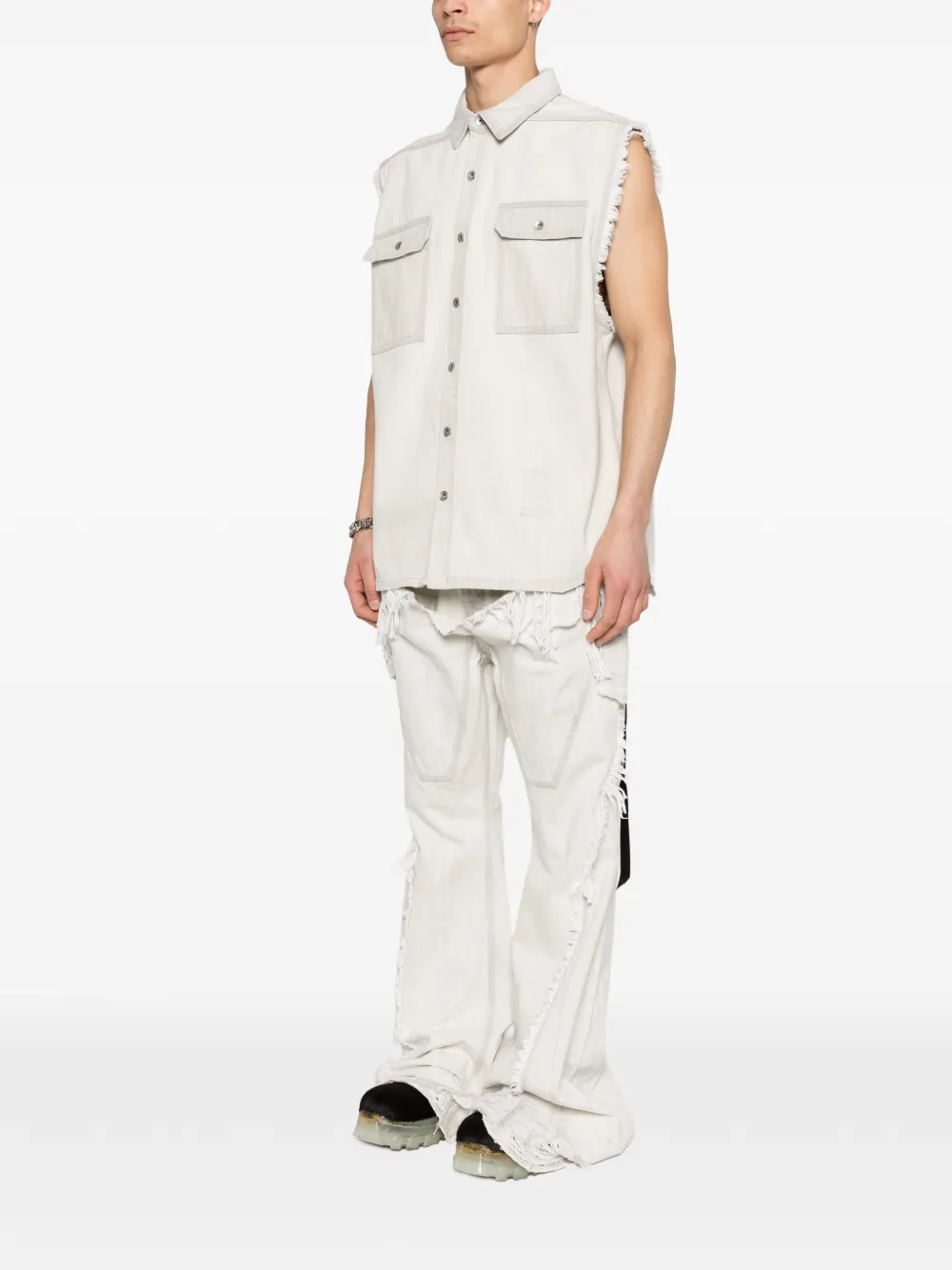 Rick Owens DRKSHDW Gerafeld shirtjack met zak Beige
