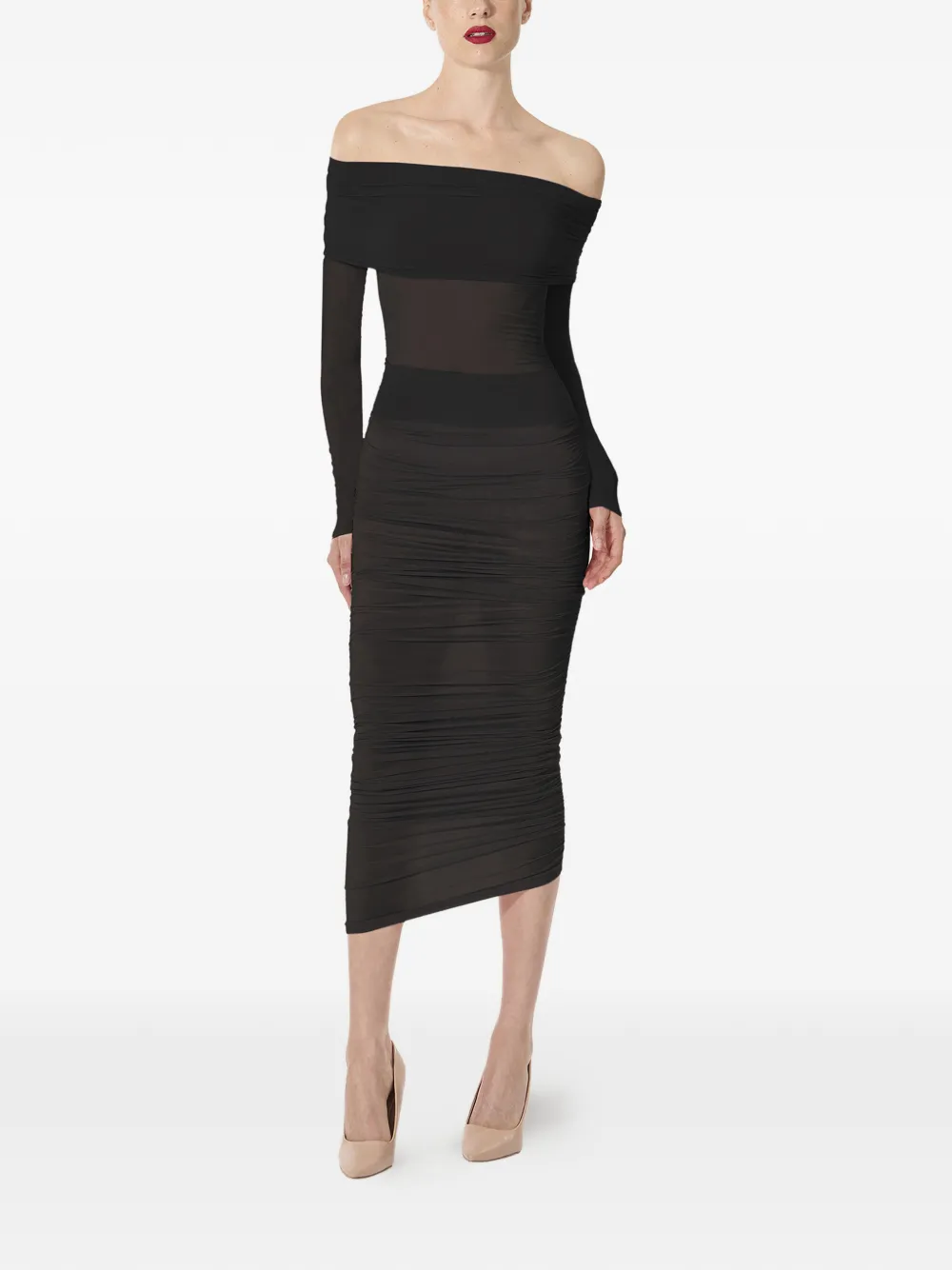 Wolford Gedrapeerde doorzichtige top met lange mouwen Zwart
