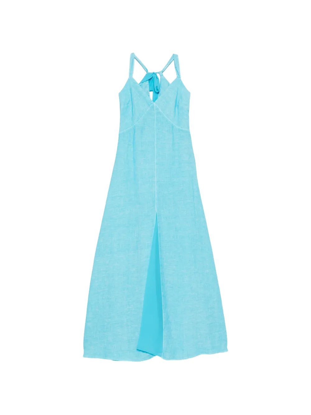 120% Lino gathered-waist V-neck maxi dress - Blu