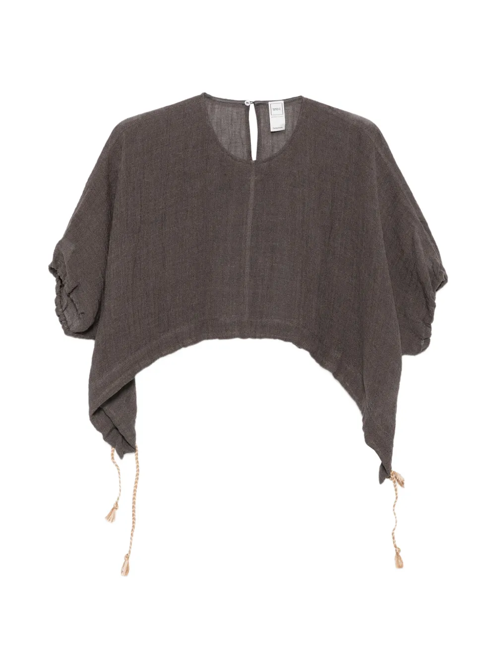 120% Lino asymmetric tassel-detail blouse - Marrone