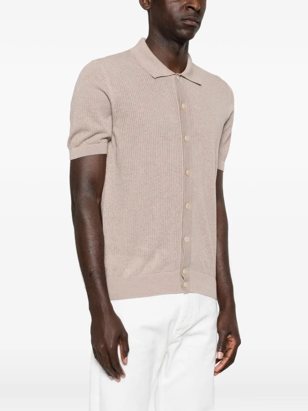 Tagliatore Geribbeld poloshirt met knoop Beige