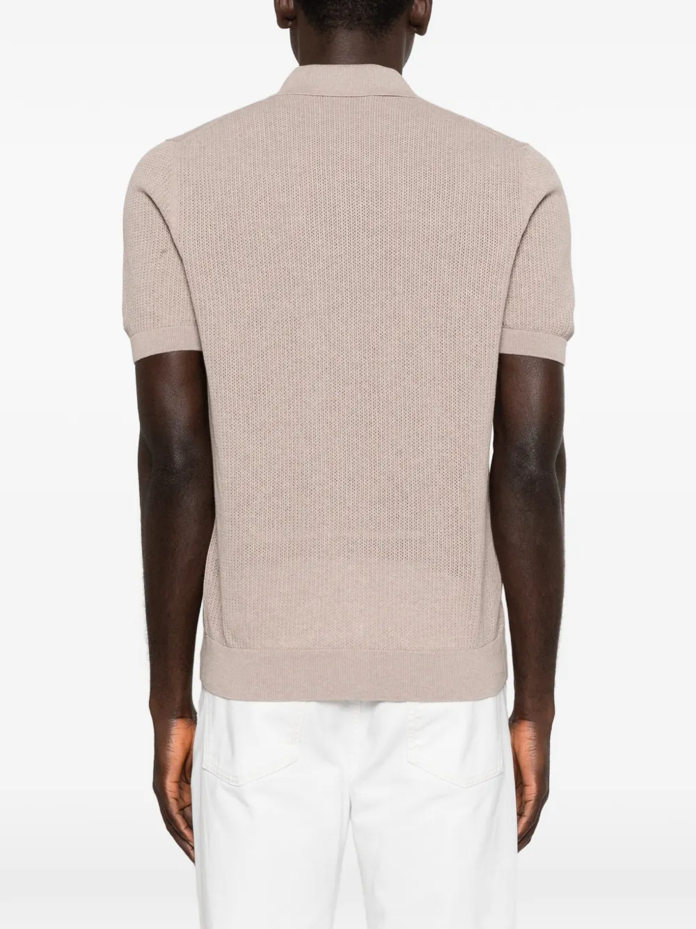 Tagliatore Geribbeld poloshirt met knoop Beige