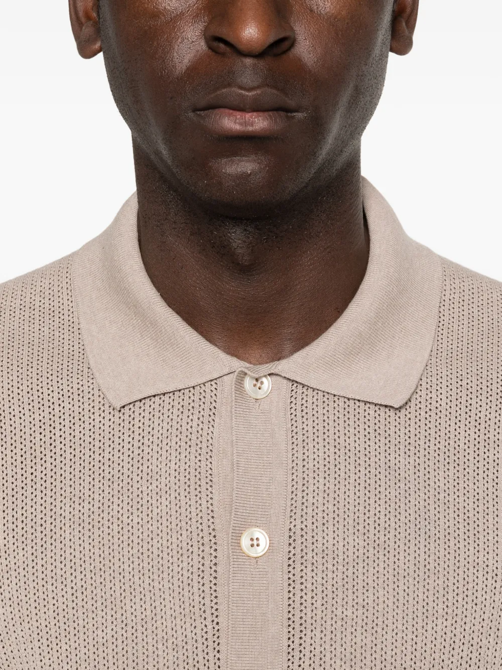 Tagliatore Geribbeld poloshirt met knoop Beige