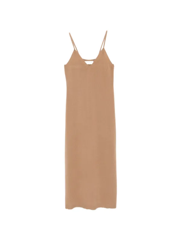 Lisa Yang Marlie V-neck Midi Dress in Neutrals