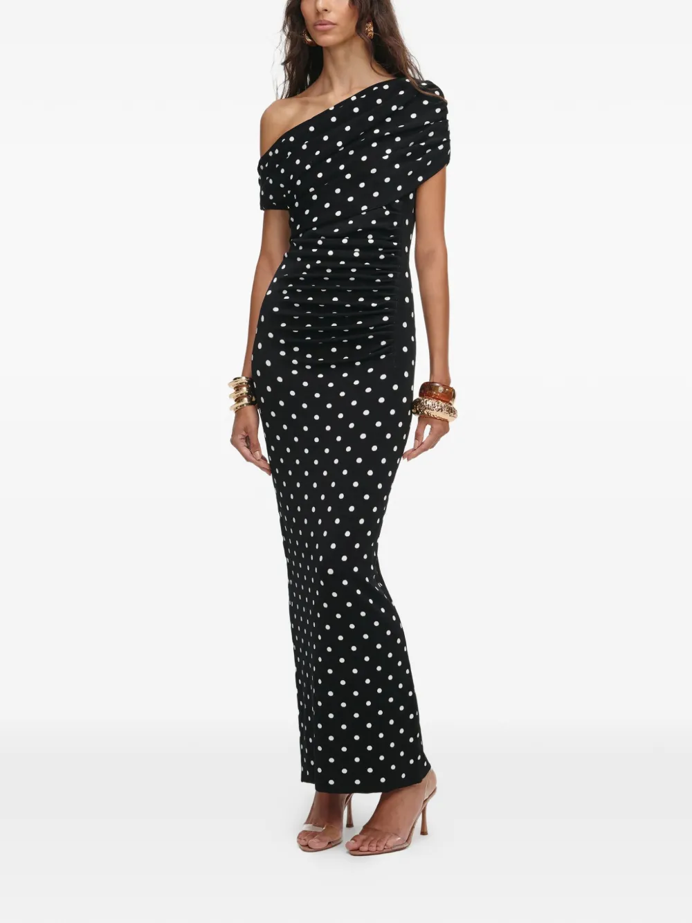 Self-portrait Polka-dot Maxi Dress In Black