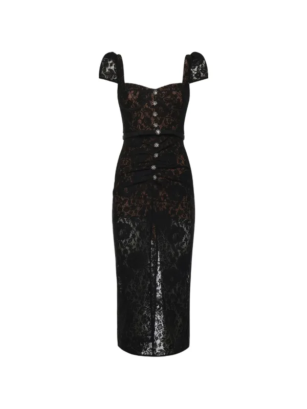 Self-Portrait Women's Floral Lace Sweetheart Midi-Dress - Black - Size 10 Self-Portrait Women's Floral Lace Sweetheart Midi-Dress - Black - Size 10