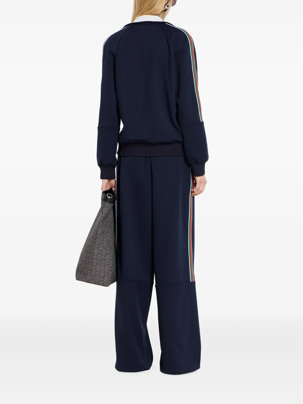 Gucci Trui met rits en geborduurd logo en Web-streep Blauw