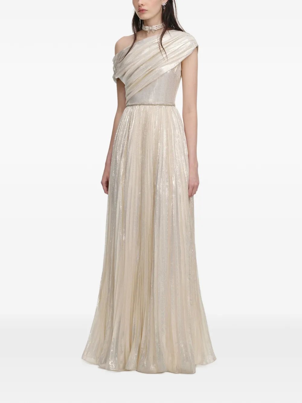 Self-portrait Pleated Maxi Dress In Neutral