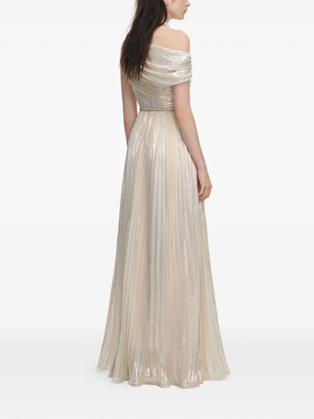 Self-portrait Pleated Maxi Dress In Neutral
