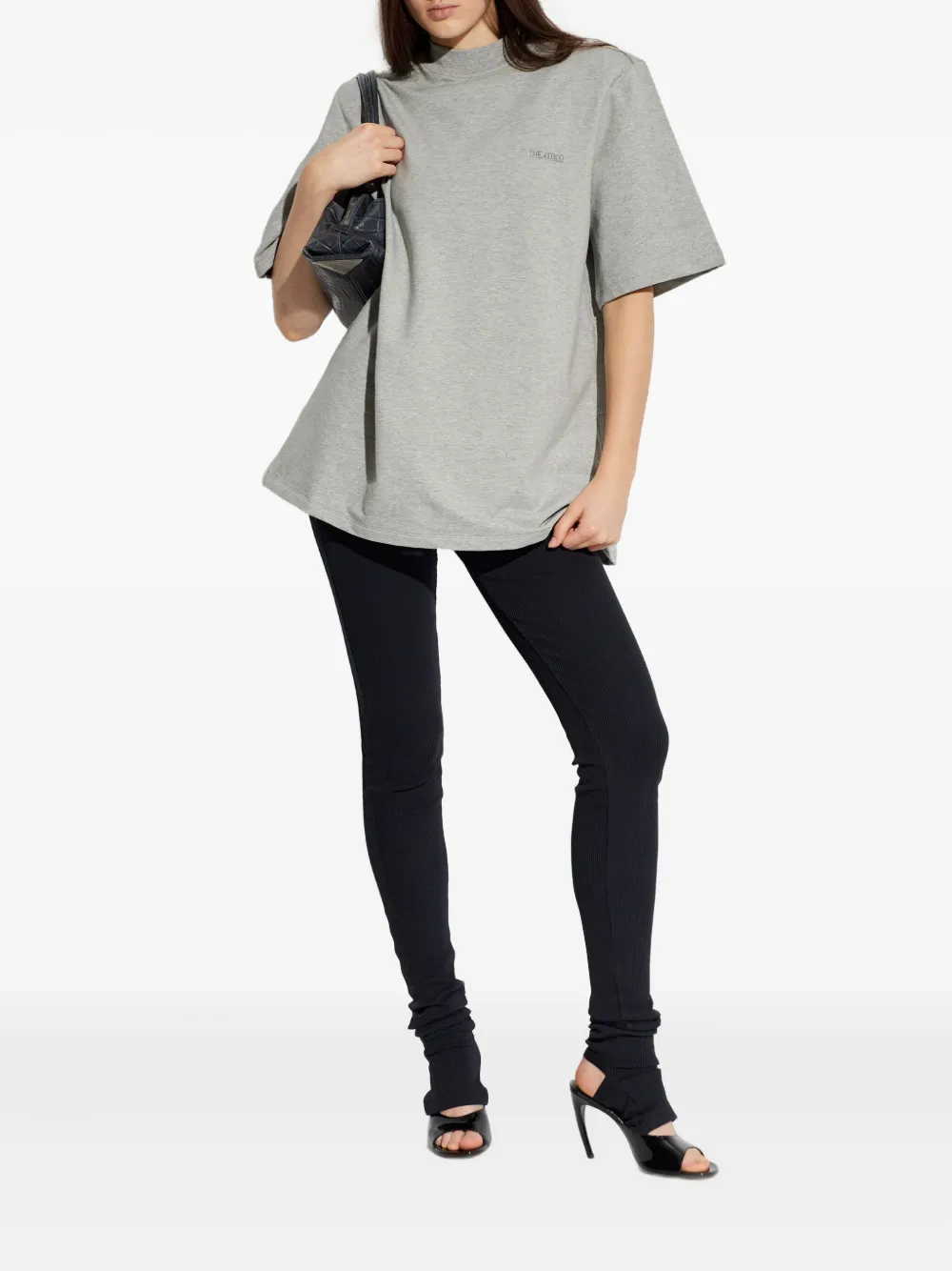 Attico Embroidered-logo Short-sleeve T-shirt In Gray