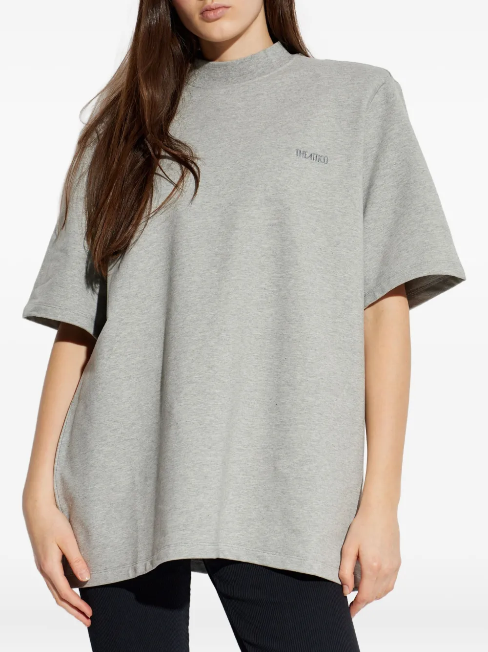 Attico Embroidered-logo Short-sleeve T-shirt In Gray