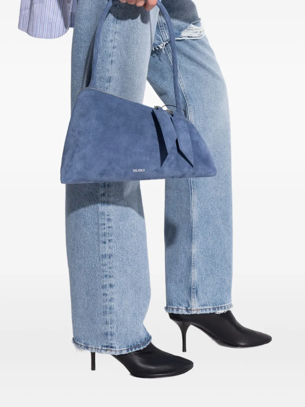 The Attico Sunrise zip suede tote bag - Blauw