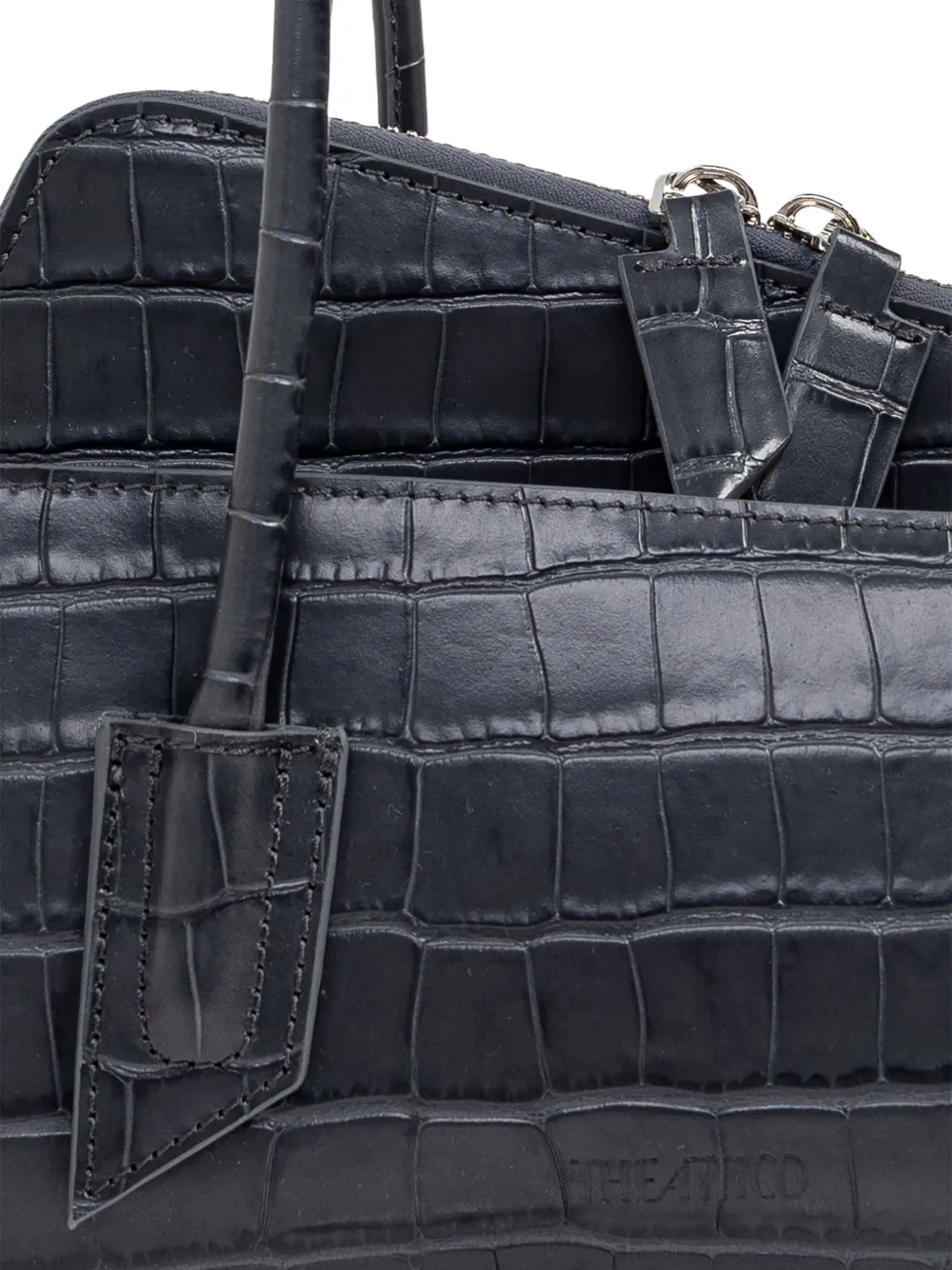 Attico Small La Passeggiata Croc-embossed Zip Tote Bag In Gray