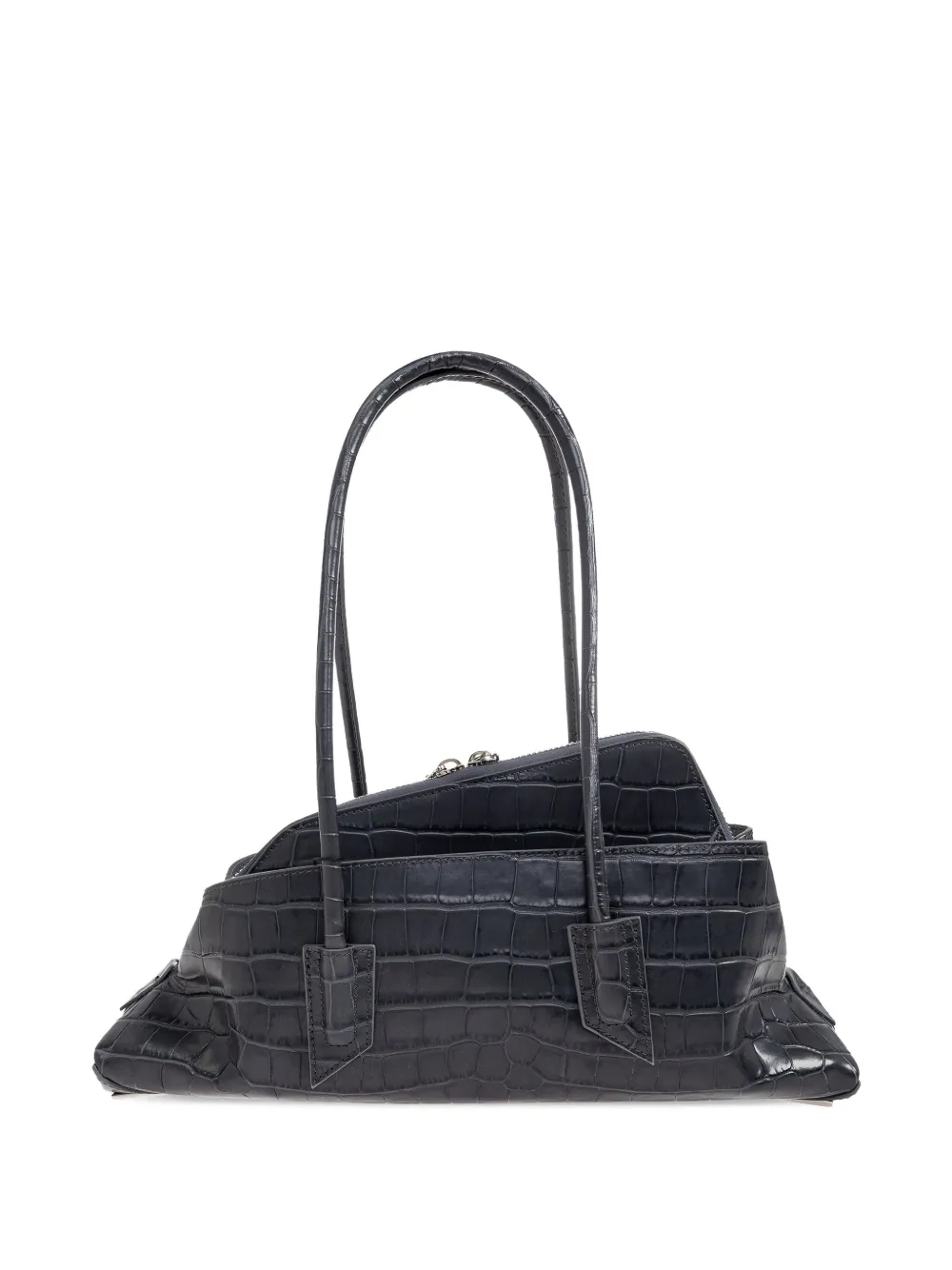 Attico Small La Passeggiata Croc-embossed Zip Tote Bag In Gray