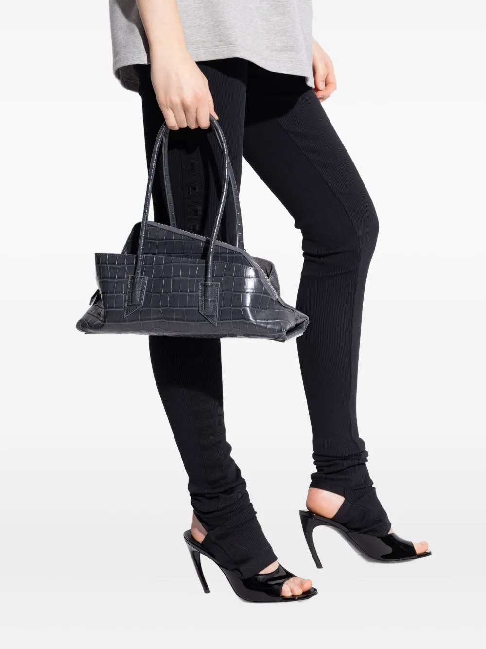 The Attico small La Passeggiata croc-embossed zip tote bag - グレー