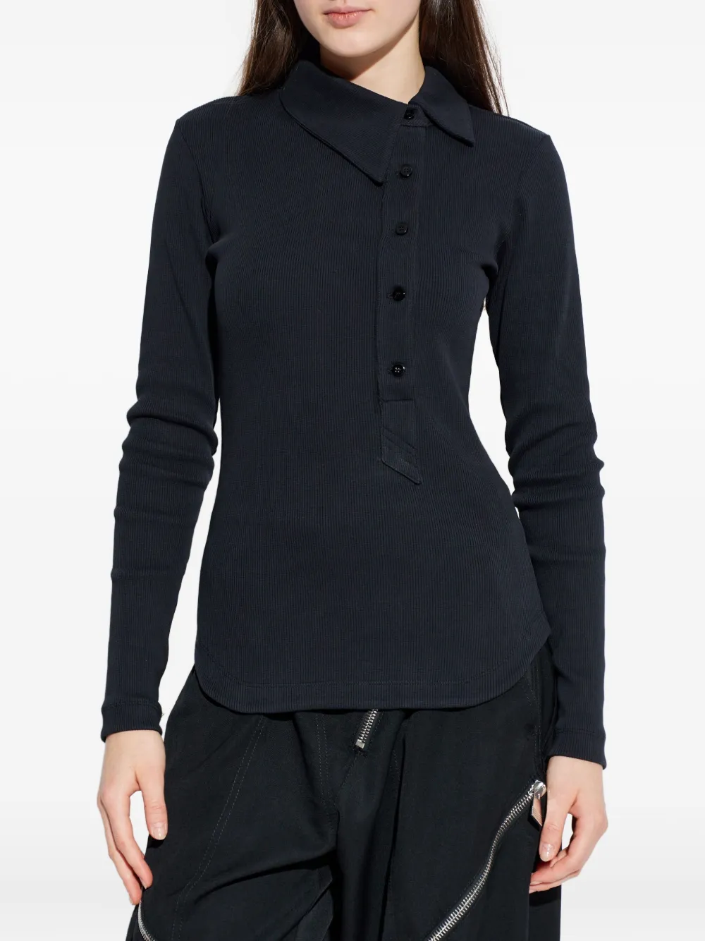 Attico Ribbed-knit Cotton Jersey Top In Black