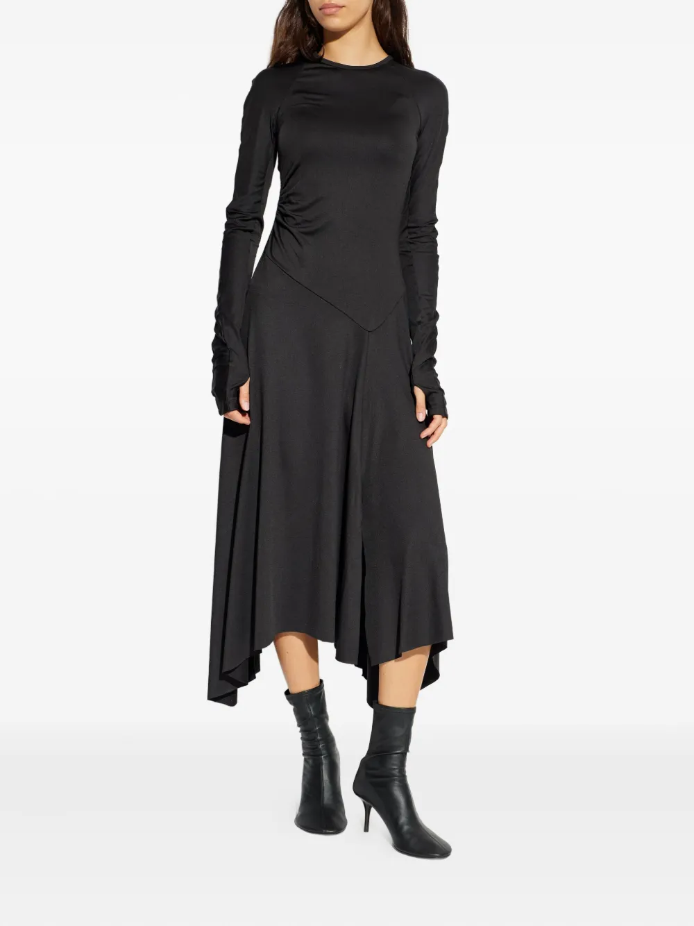 Victoria Beckham Long Sleeve Dress Asymmetric Hem Detail In Gray