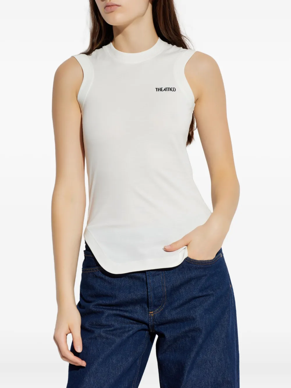 Attico Reese Logo Sleeveless Top In White