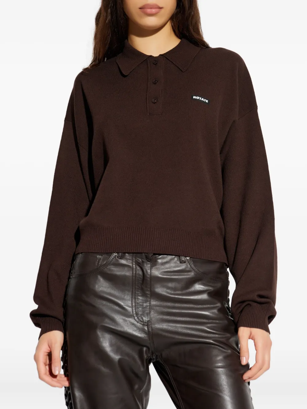 Rotate Birger Christensen Logo-patch Polo Top In Brown